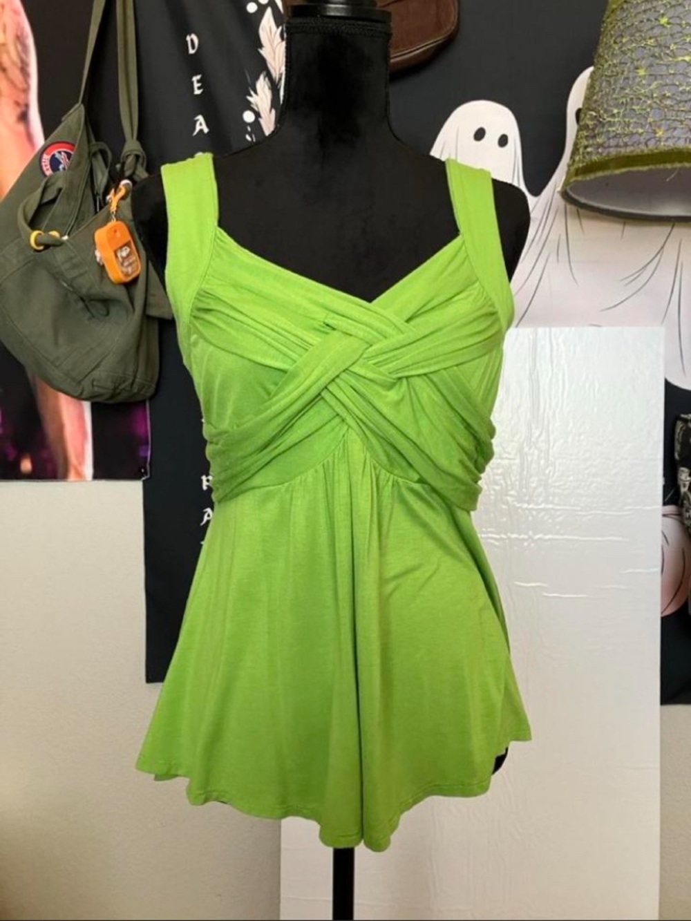 Sleeveless Twist-Front Women's Tank Top in Lime Green - Picture 1 of 3